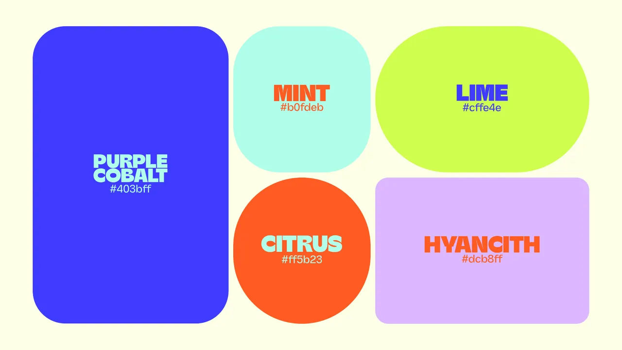 Albspire first colour palette with purple, mint, lime, citrus and lilac tones