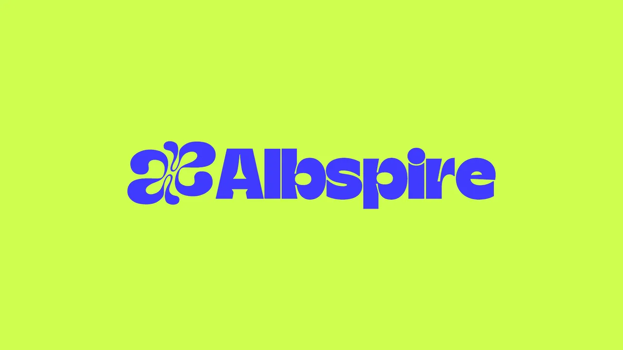 Albspire purple logo on a lime background