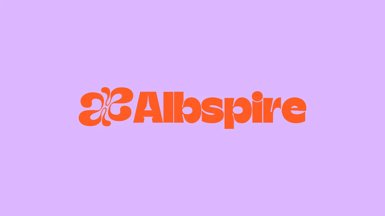 Albspire orange logo on a lilac background