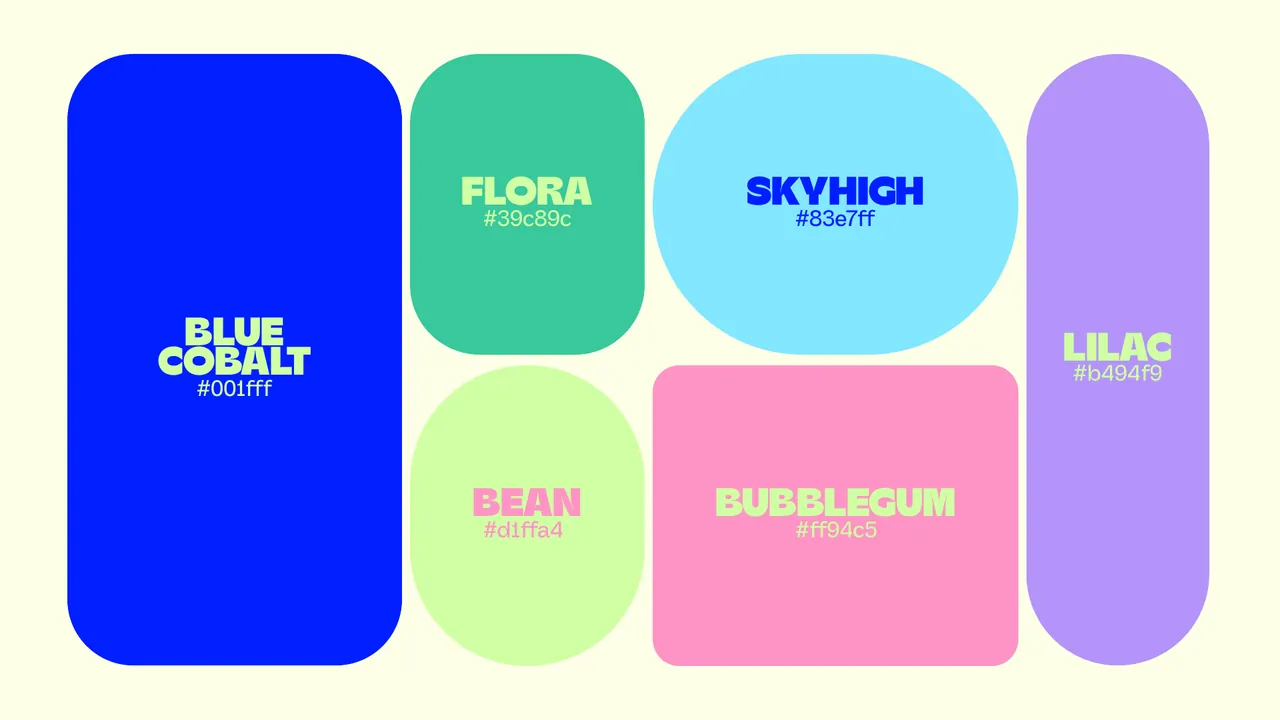 Albspire second colour palette with blue, green, sky blue, lilac, pink and pale green