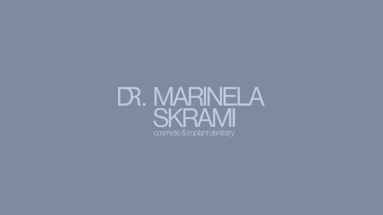 Pale Dr. Marinela Skrami wordmark on a slate grey background