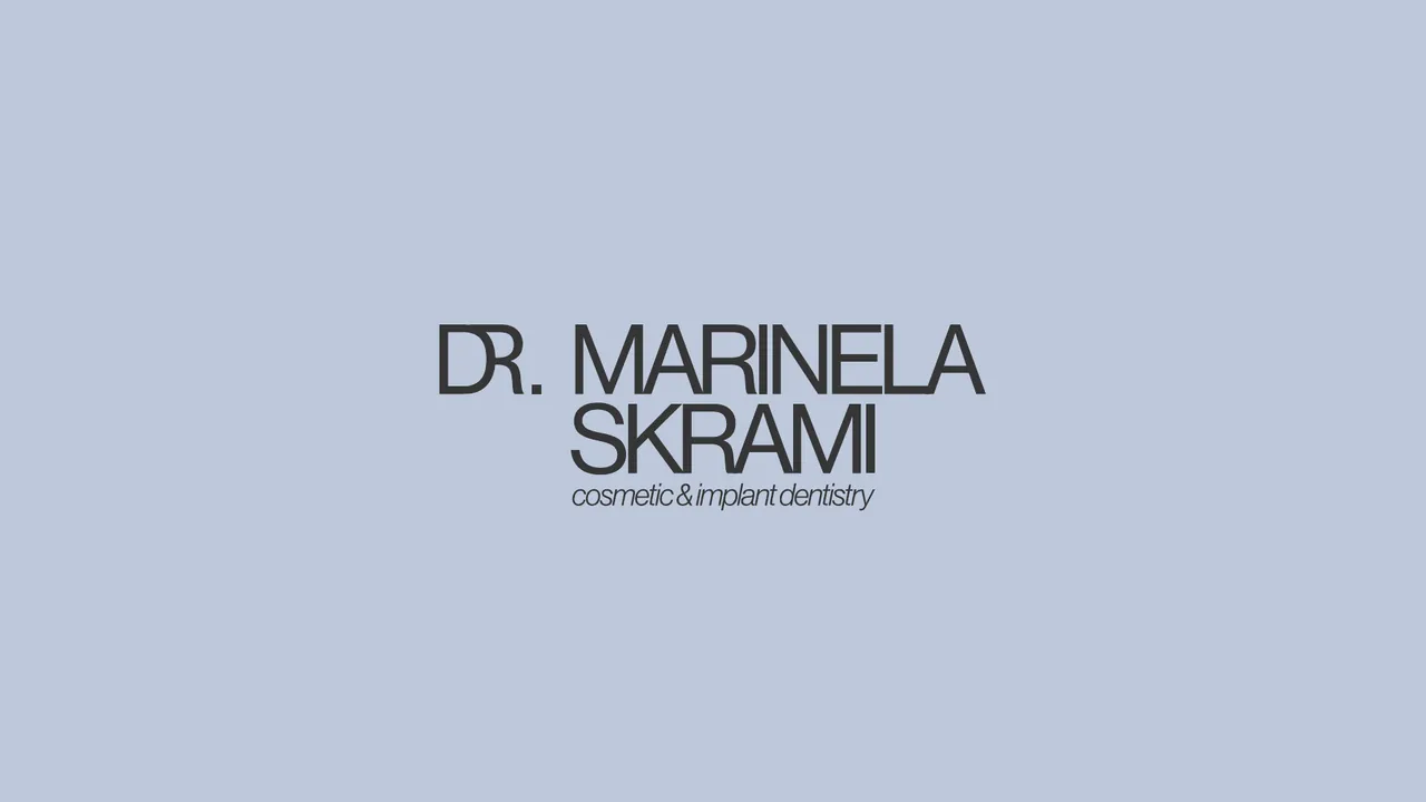 Dark Dr. Marinela Skrami wordmark on a light grey background