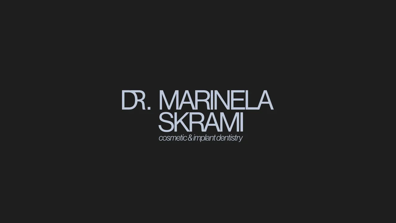 Pale Dr. Marinela Skrami wordmark on a charcoal background