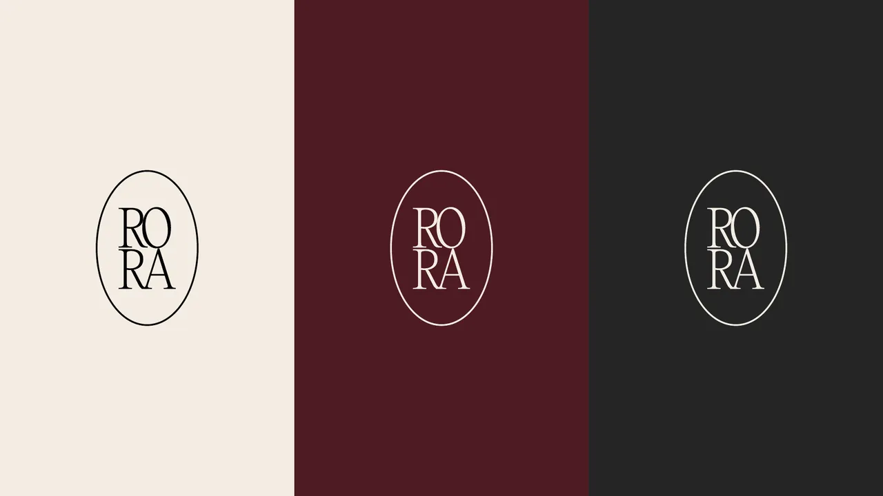 Oval Rora monogram in black on ivory and ivory on burgundy and charcoal
