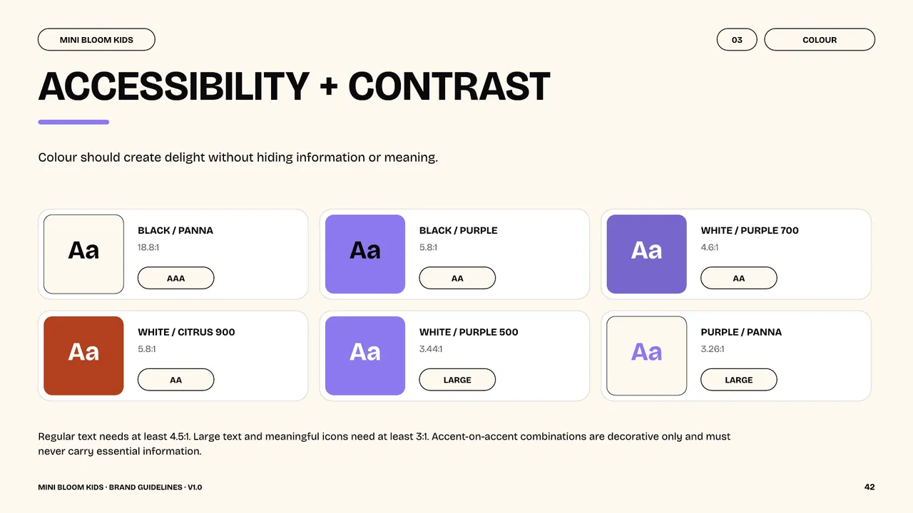 Mini Bloom Kids colour accessibility and contrast guidance