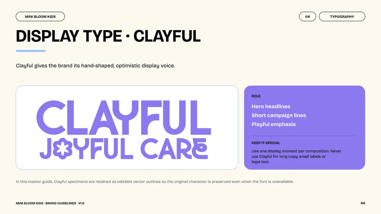 Clayful display typography for the Mini Bloom Kids identity