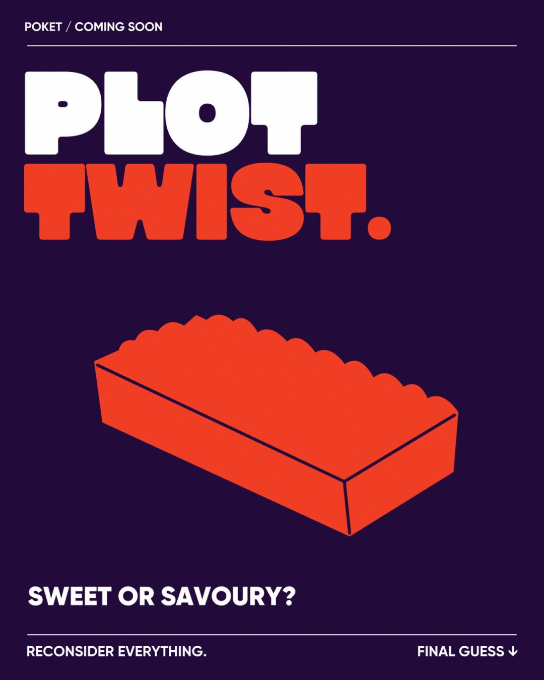 Plot Twist teaser featuring an illustrated takeaway tray on purple.