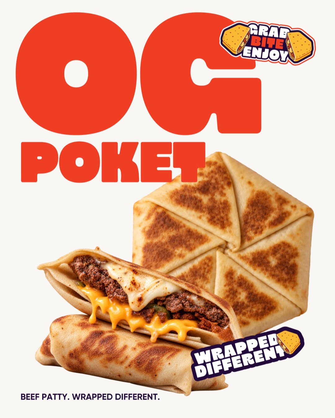 OG POKET filled wrap with bold lettering on cream.